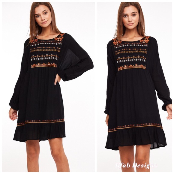 ❤️LAST! Woven Embroidered Lined Black/Rust Dress! - Picture 7 of 9